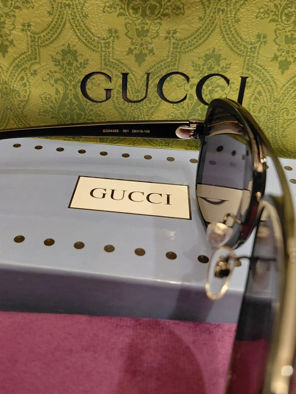 Gucci GG0448S 58mm Aviator Gun Framed Pilot Dark Sunglasses Size 58mm-16mm-145mm